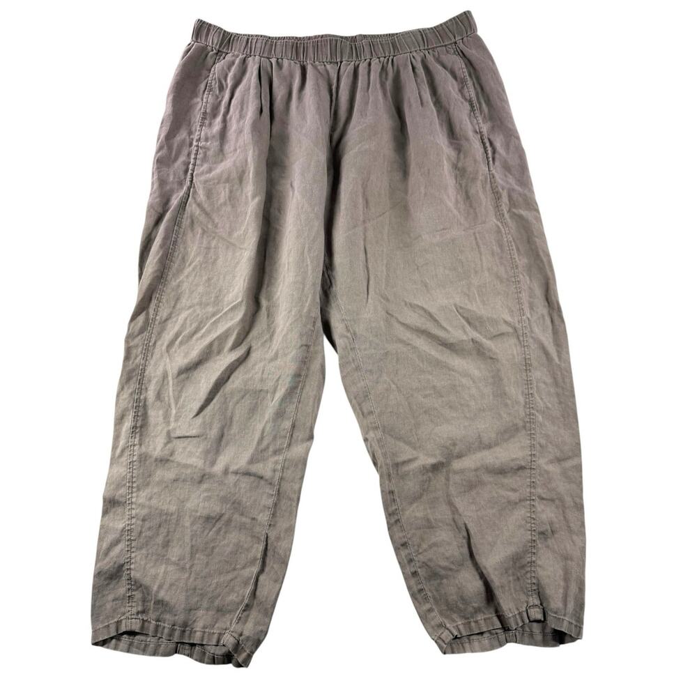 Eileen Fisher Organic Linen Lantern Pants XL Brown Lagenlook Cropped Pull On